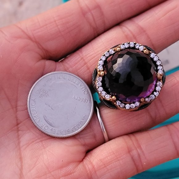 Wow huge chunky cocktail ring with multifaceted amethyst glass orb ornate 925 - Picture 9 of 14
